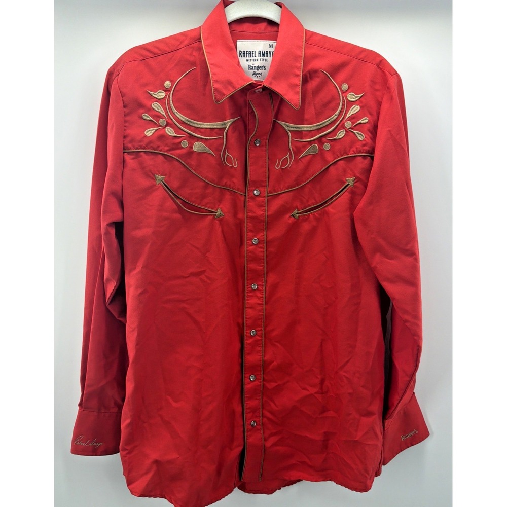 Rafael Amaya Embroidered Pearl Snap Western Shirt Men M Rangers Legend Vintage